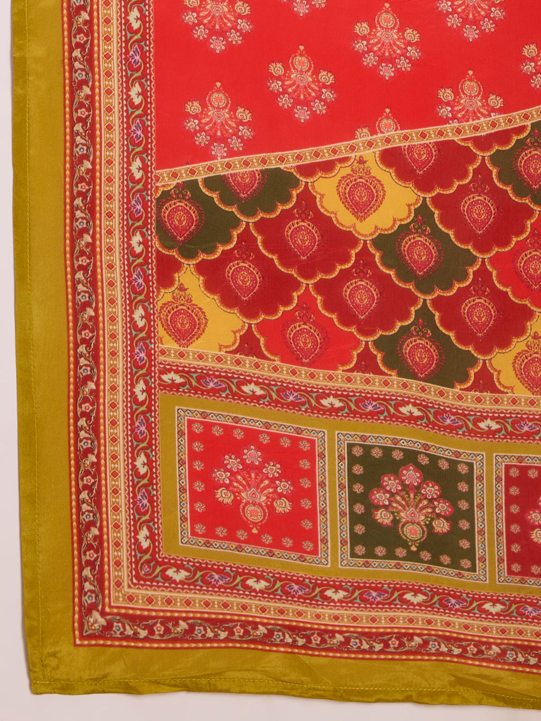 Ethnic Floral Printed & Embroidered Straight Fit Kurta with Pant and Dupatta - Lime Green