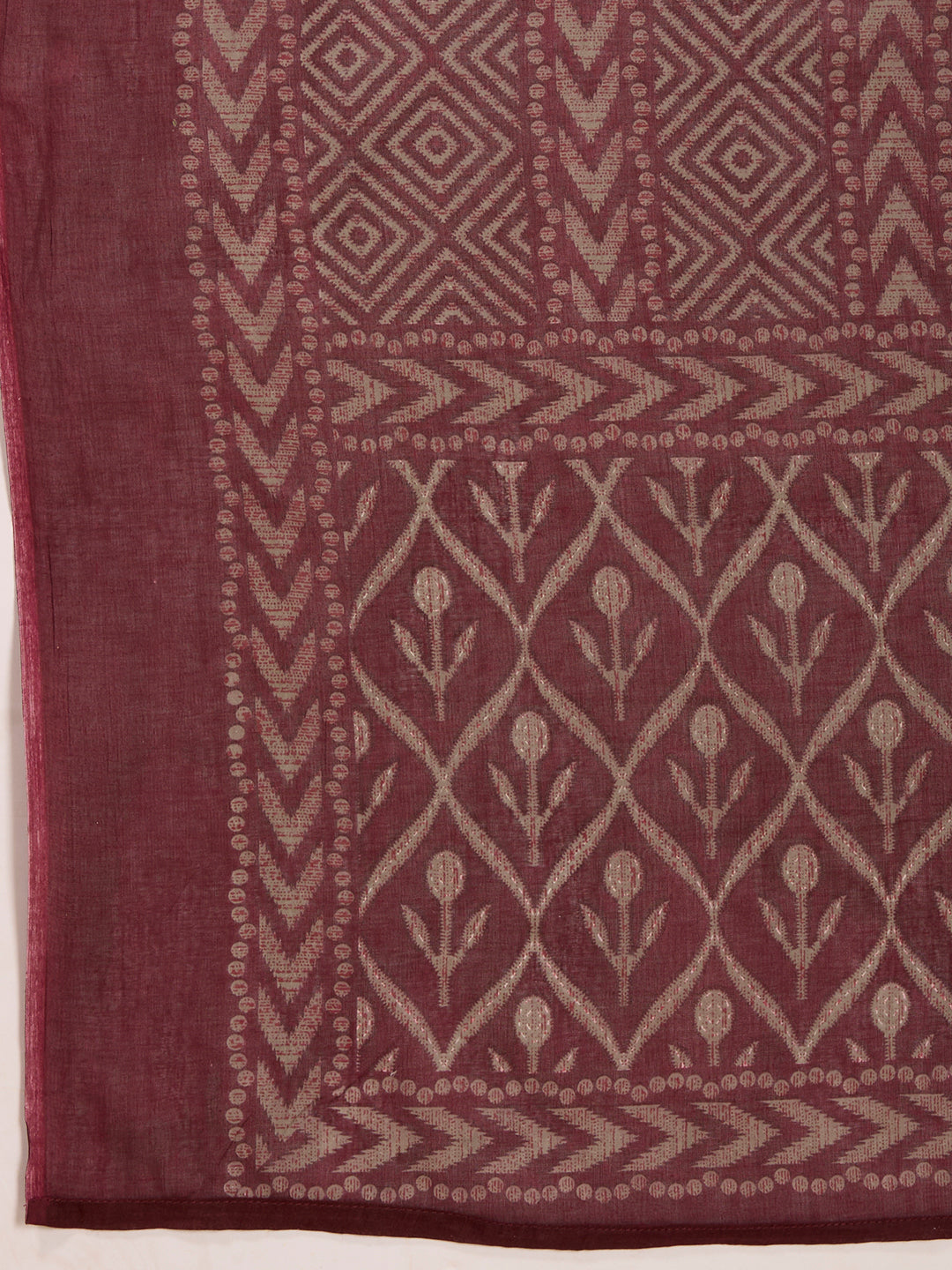 Ethnic Floral Printed Embroidered Anarkali Kurta with Pant & Dupatta - Wine
