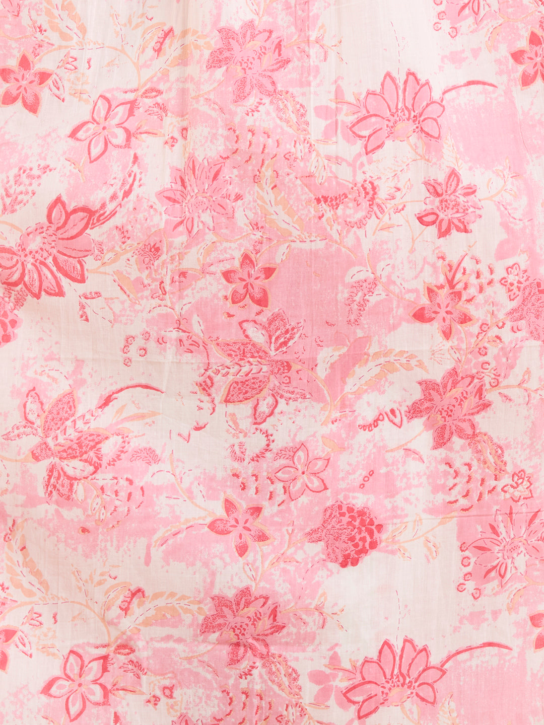 Floral Printed A-Line Cotton Kurta with Pant - Pink