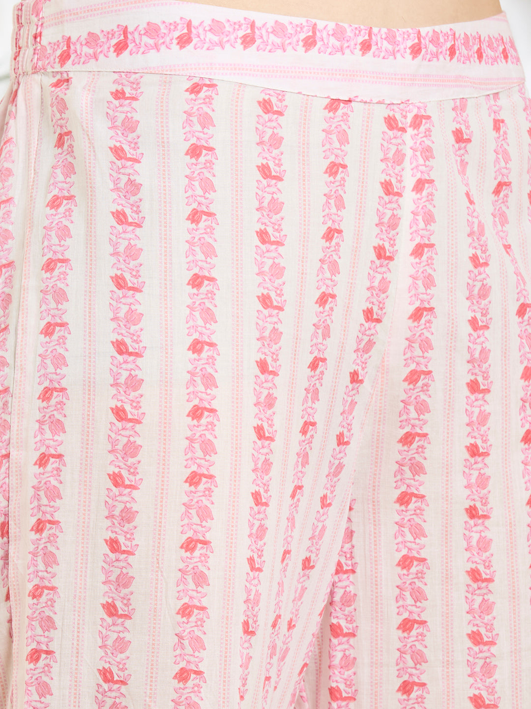 Floral Printed A-Line Cotton Kurta with Pant - Pink
