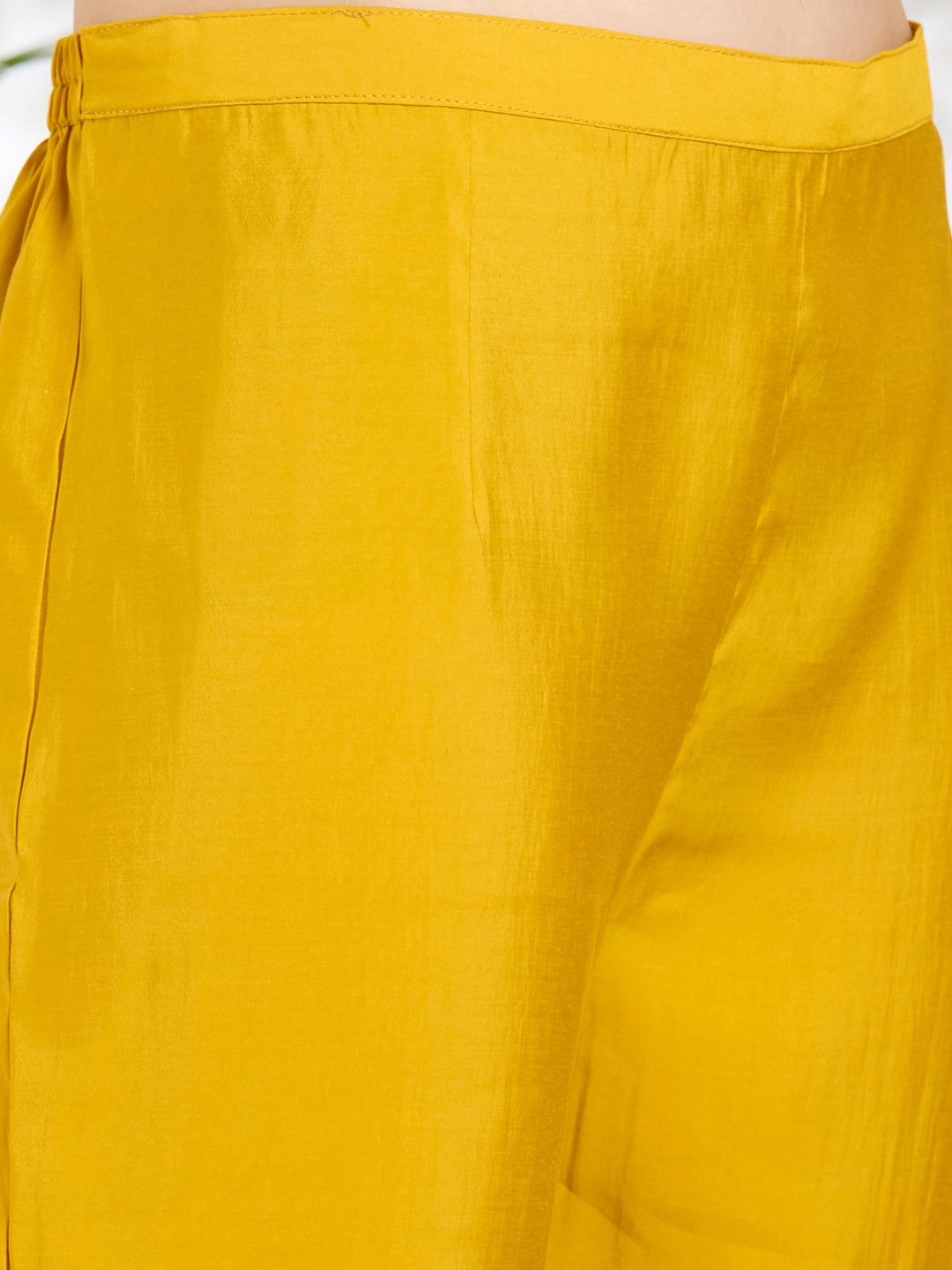 Solid Floral Hand Embroidered Straight Fit Kurta with Pant & Dupatta - Yellow