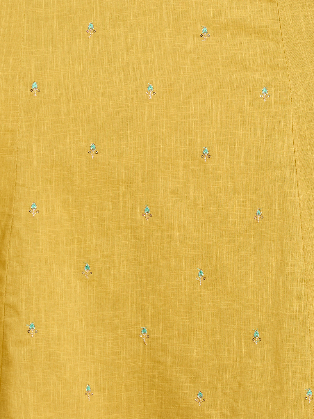 Solid Floral Embroidered A-Line Panelled Kurta with Pant & Printed Dupatta - Yellow
