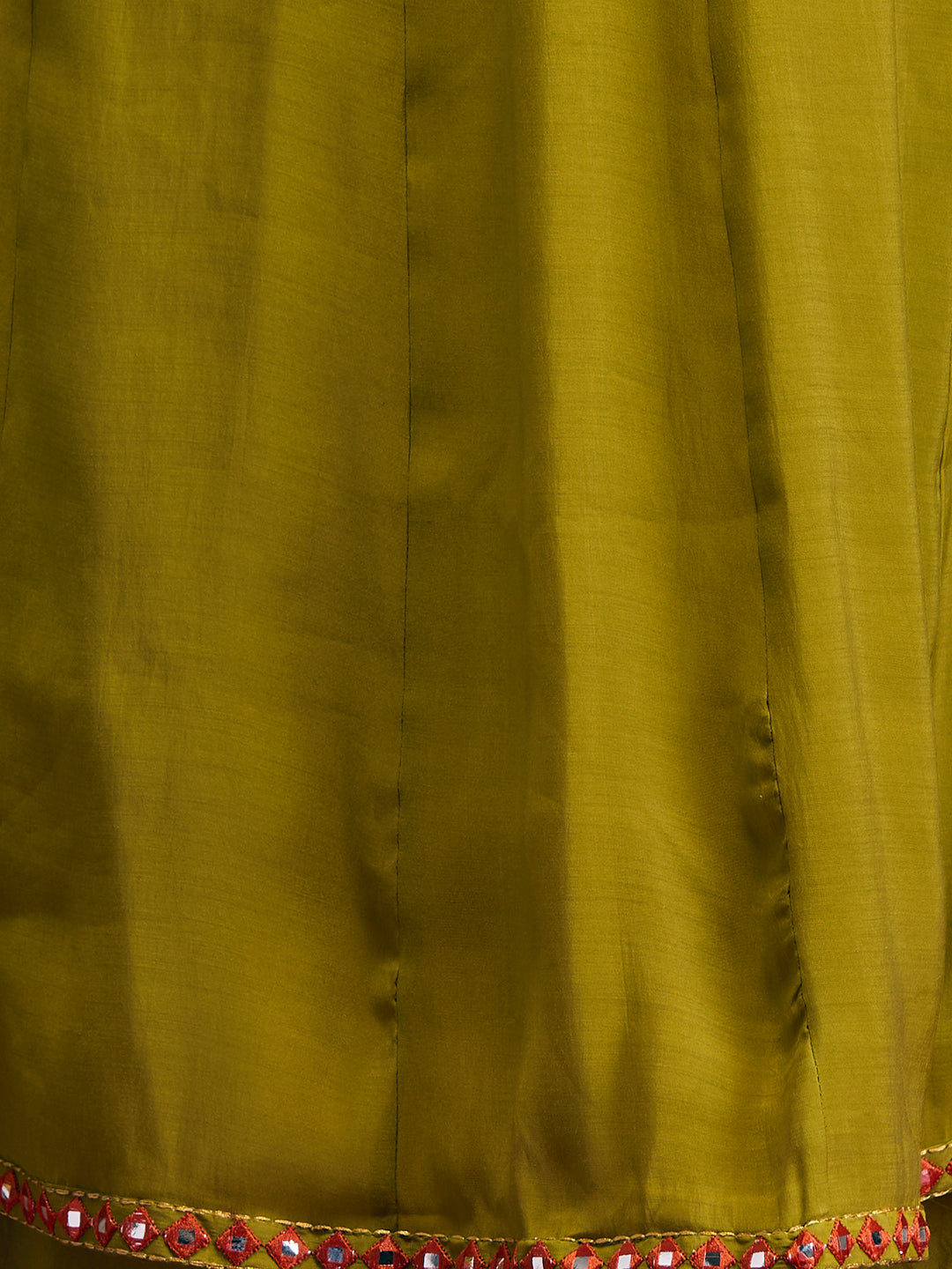 Solid Mirror Embroidered Anarkali with Pant & Dupatta - Lime Green