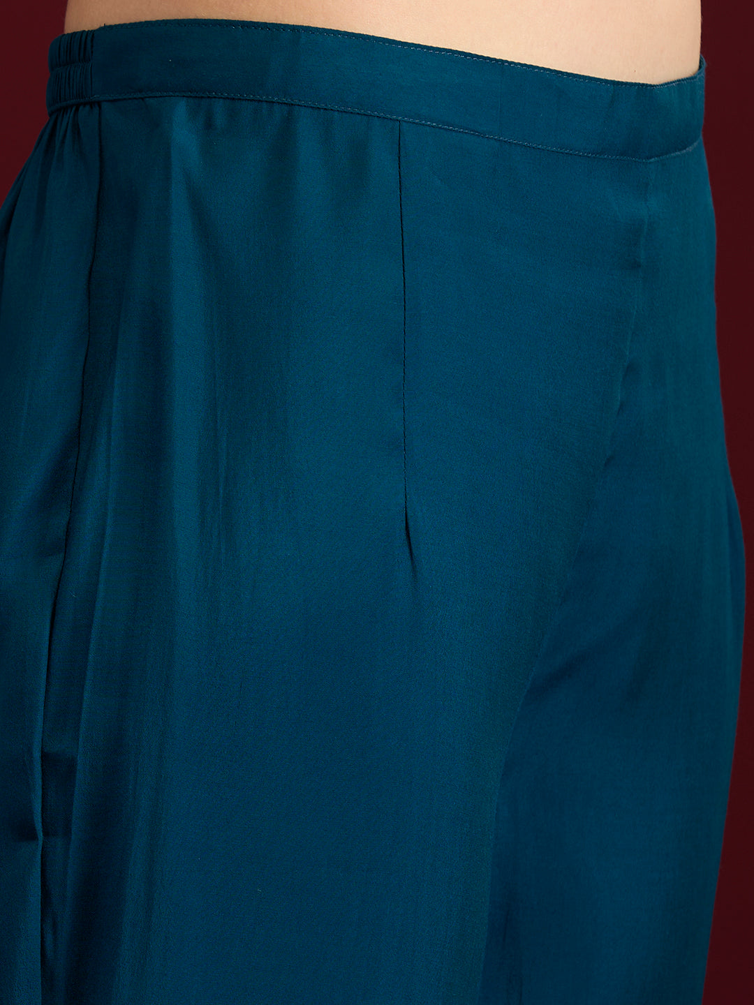 Solid Floral Hand Embroidered Straight Fit Kurta with Pant & Dupatta - Blue