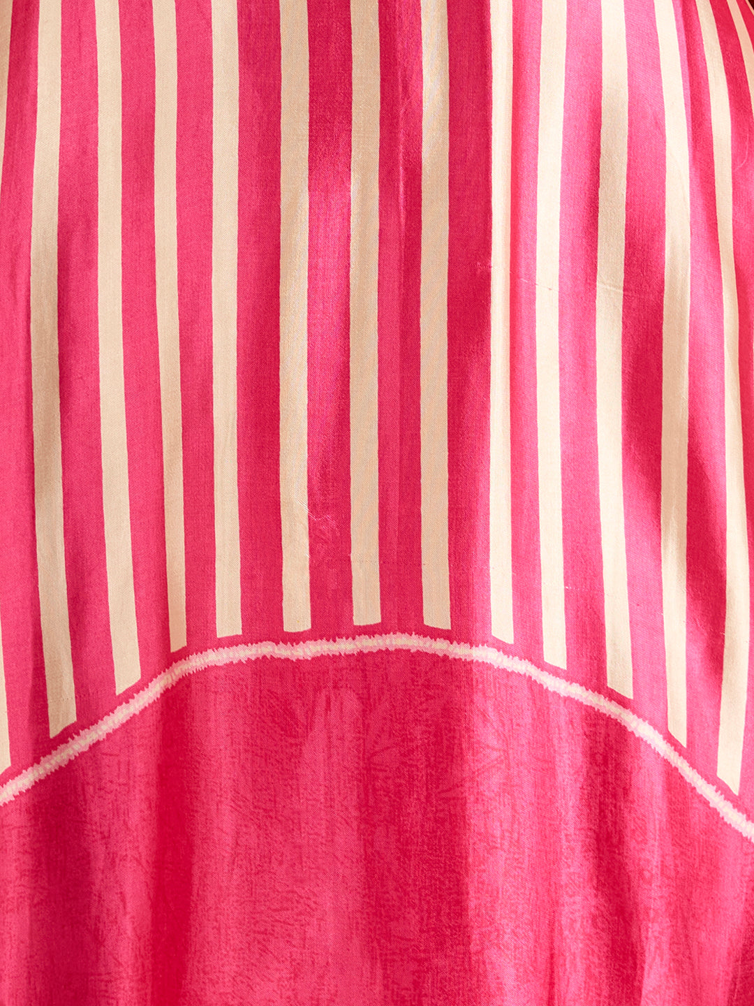 Ethnic Stripes Printed Embroidered A-Line Kurta with Flared Palazzo - Pink