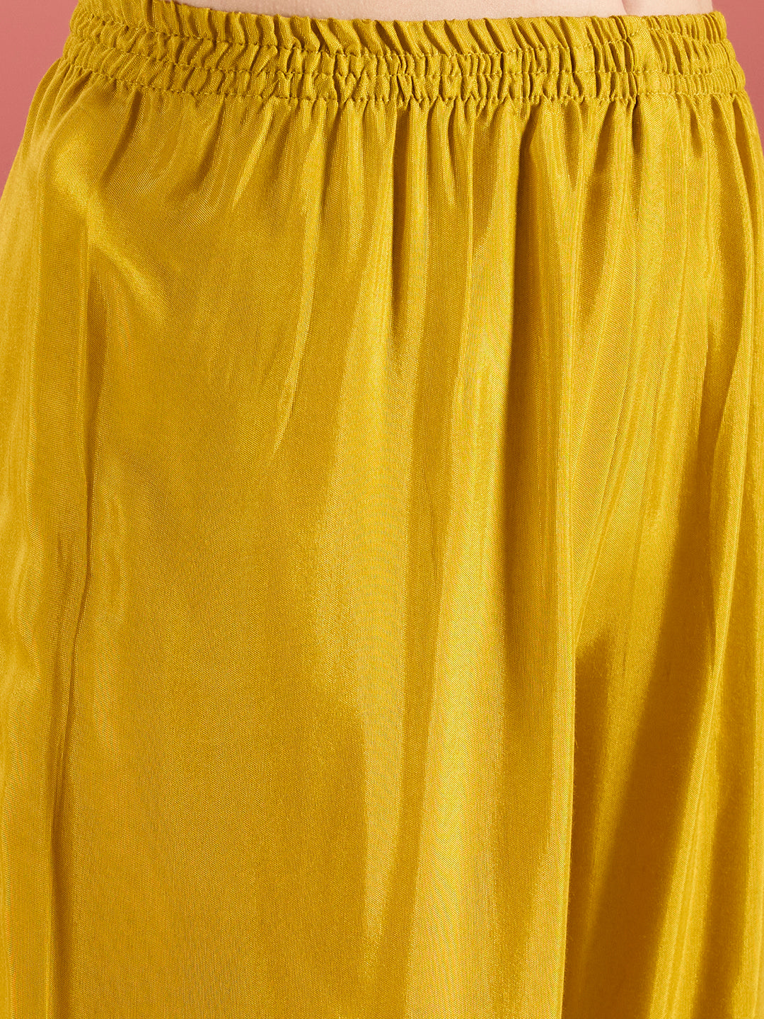 Ethnic Stripes Printed Embroidered A-Line Kurta with Flared Palazzo - Mustard