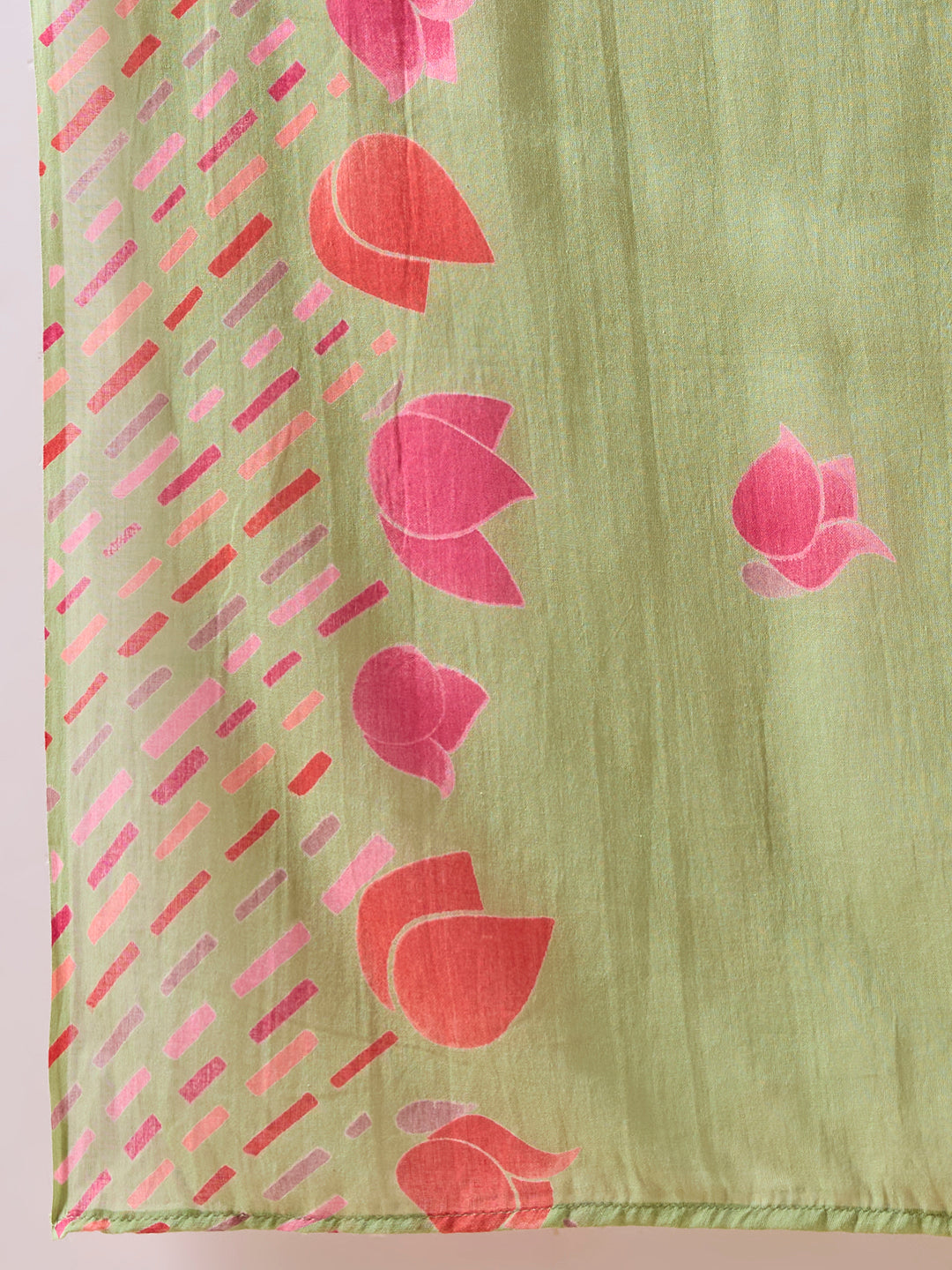 Ethnic Lotus Printed & Embroidered Straight Kurta with Pant & Dupatta - Green