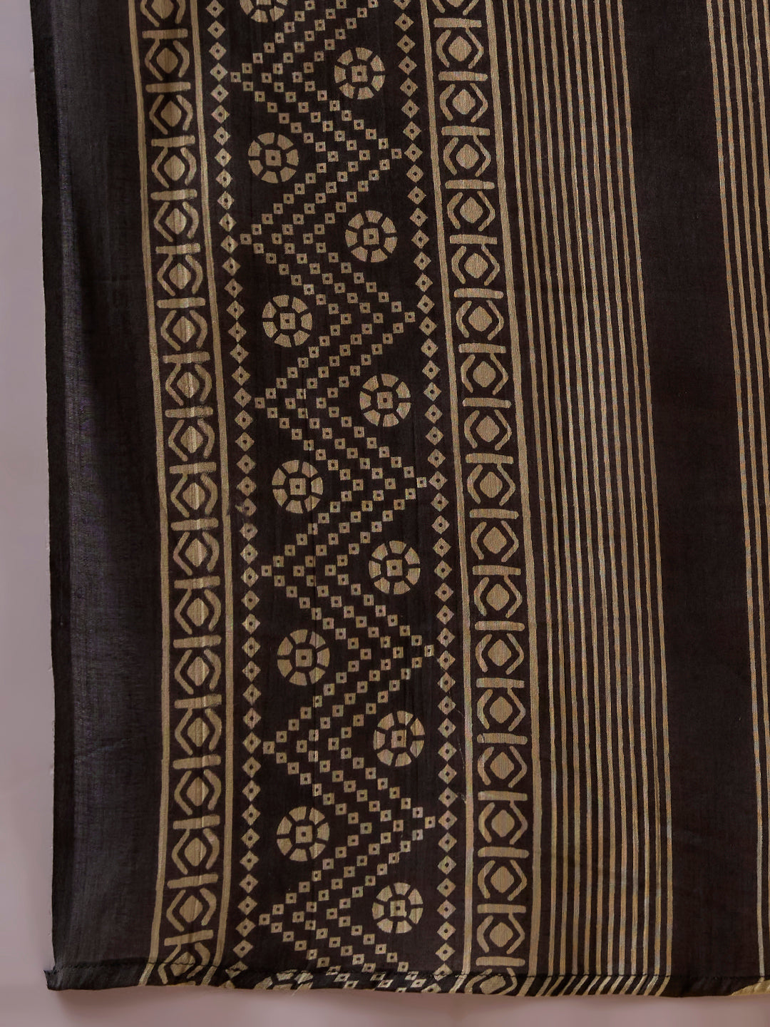 Stripes & Floral Printed Straight Kurta with Pant & Dupatta - Black