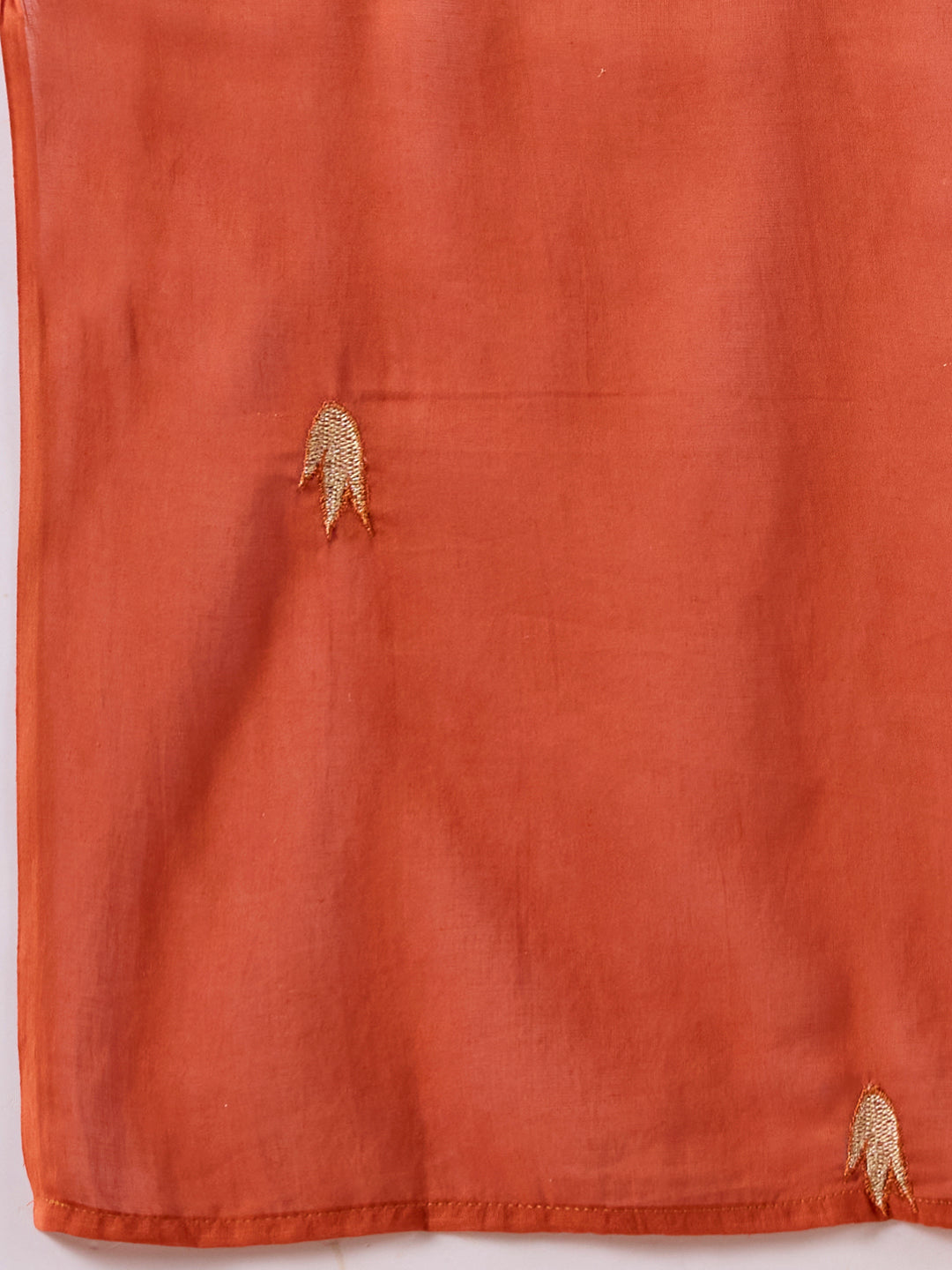 Solid Floral Embroidered Straight Kurta with Palazzo & Dupatta - Rust