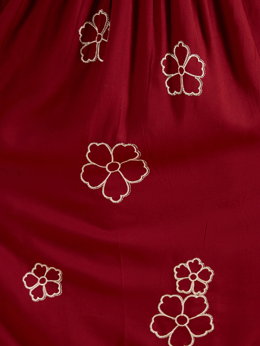 Floral Embroidered A-Line Pleated Kurta with Palazzo & Dupatta - Maroon