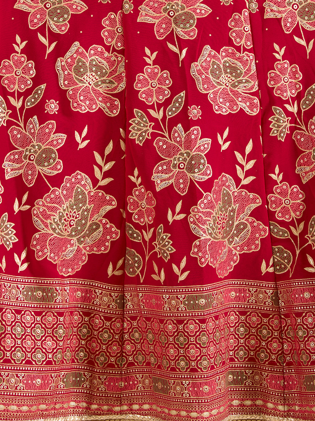 Festive Floral Printed Anarkali With Pant & Dupatta - Magenta