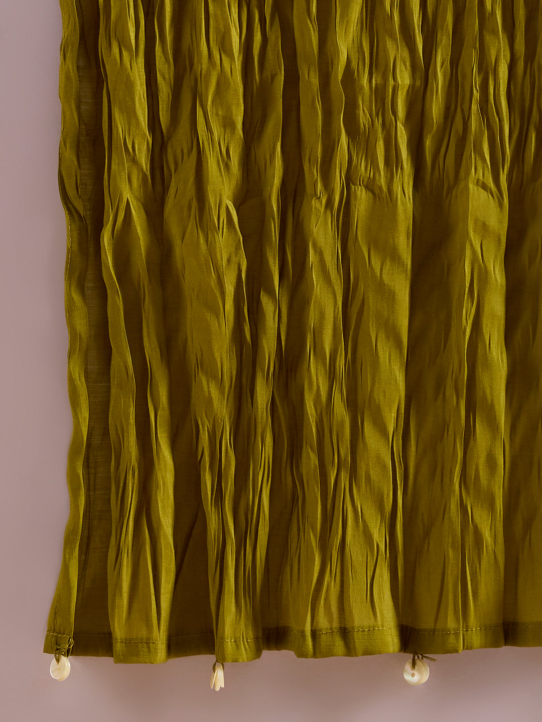 Solid Mirror Work A-Line Kurta with Palazzo with Winkled Dupatta - Green