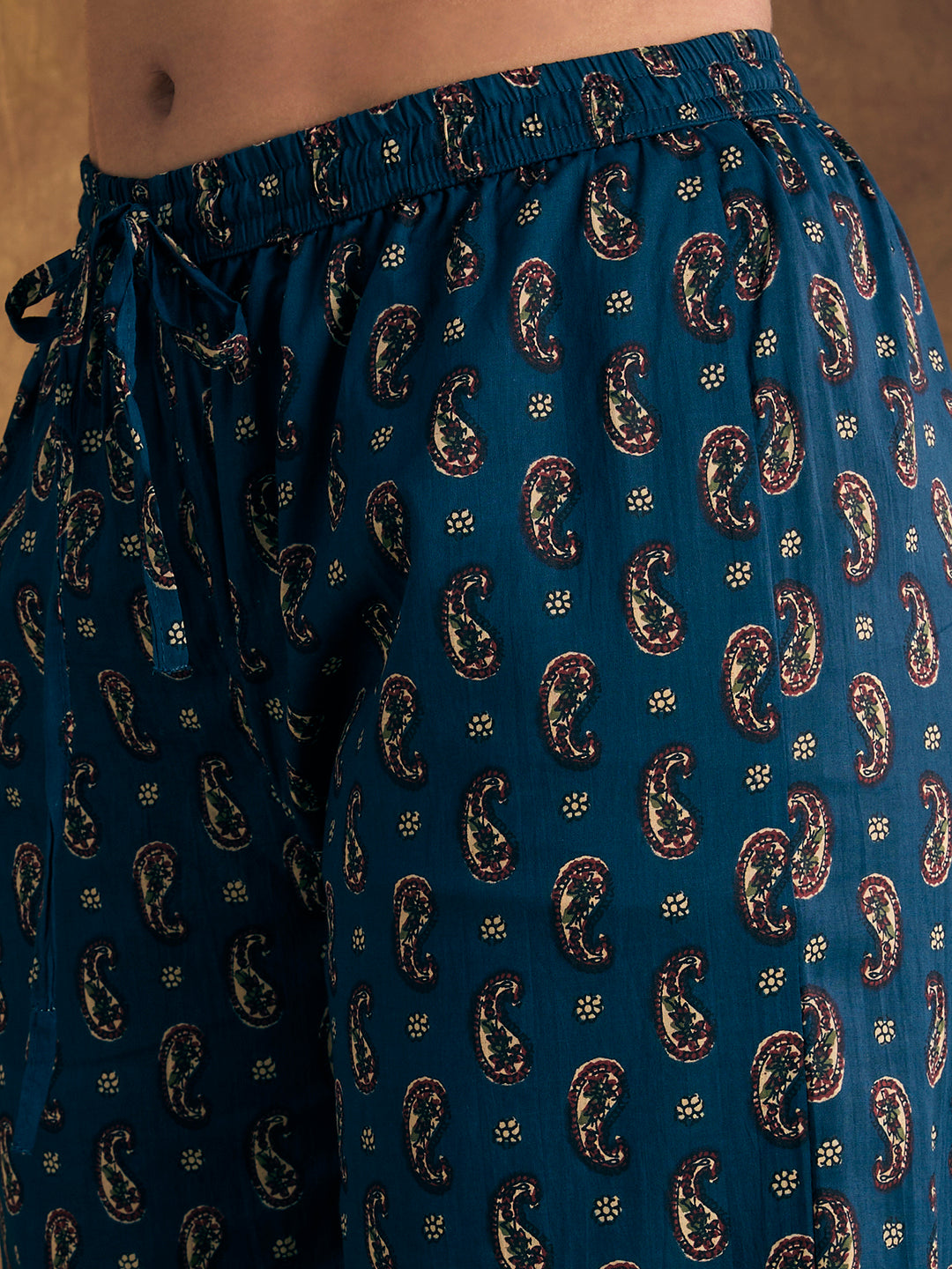 Ethnic Floral Printed Embroidered A-Line Kurta with Palazzo & Dupatta - Blue