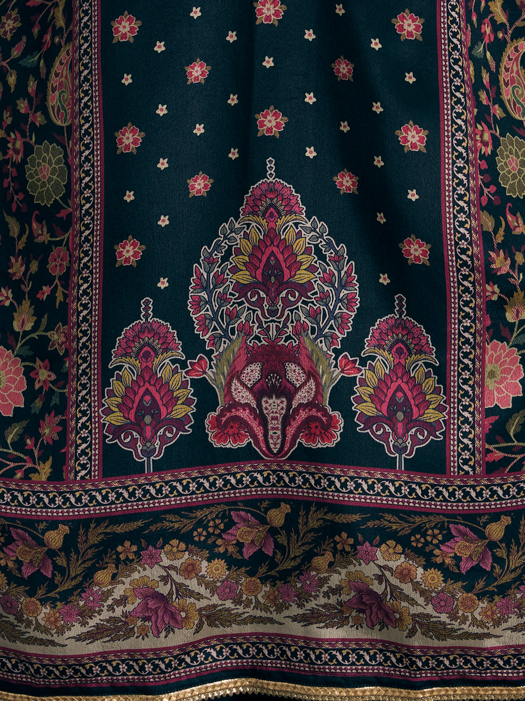 Ethnic Printed & Hand Embroidered Kurta with Sharara & Dupatta - Black