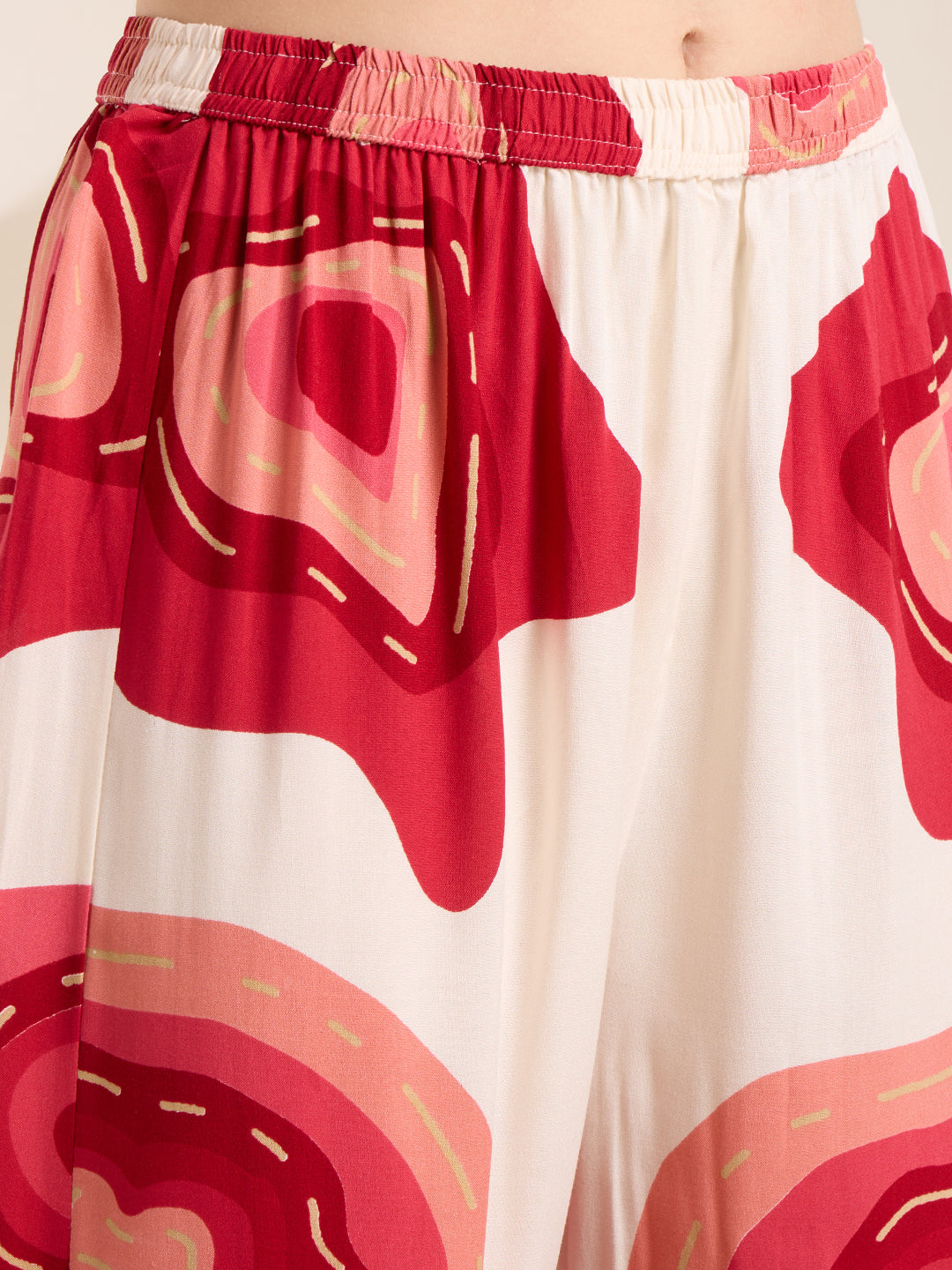 Abstract Floral Printed Embroidered A-Line Co-ord Set - White