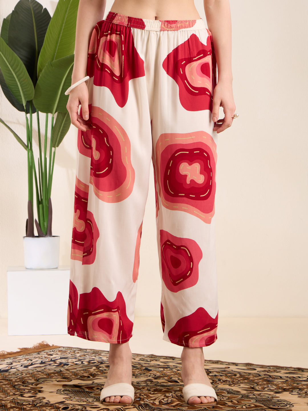 Abstract Floral Printed Embroidered A-Line Co-ord Set - White