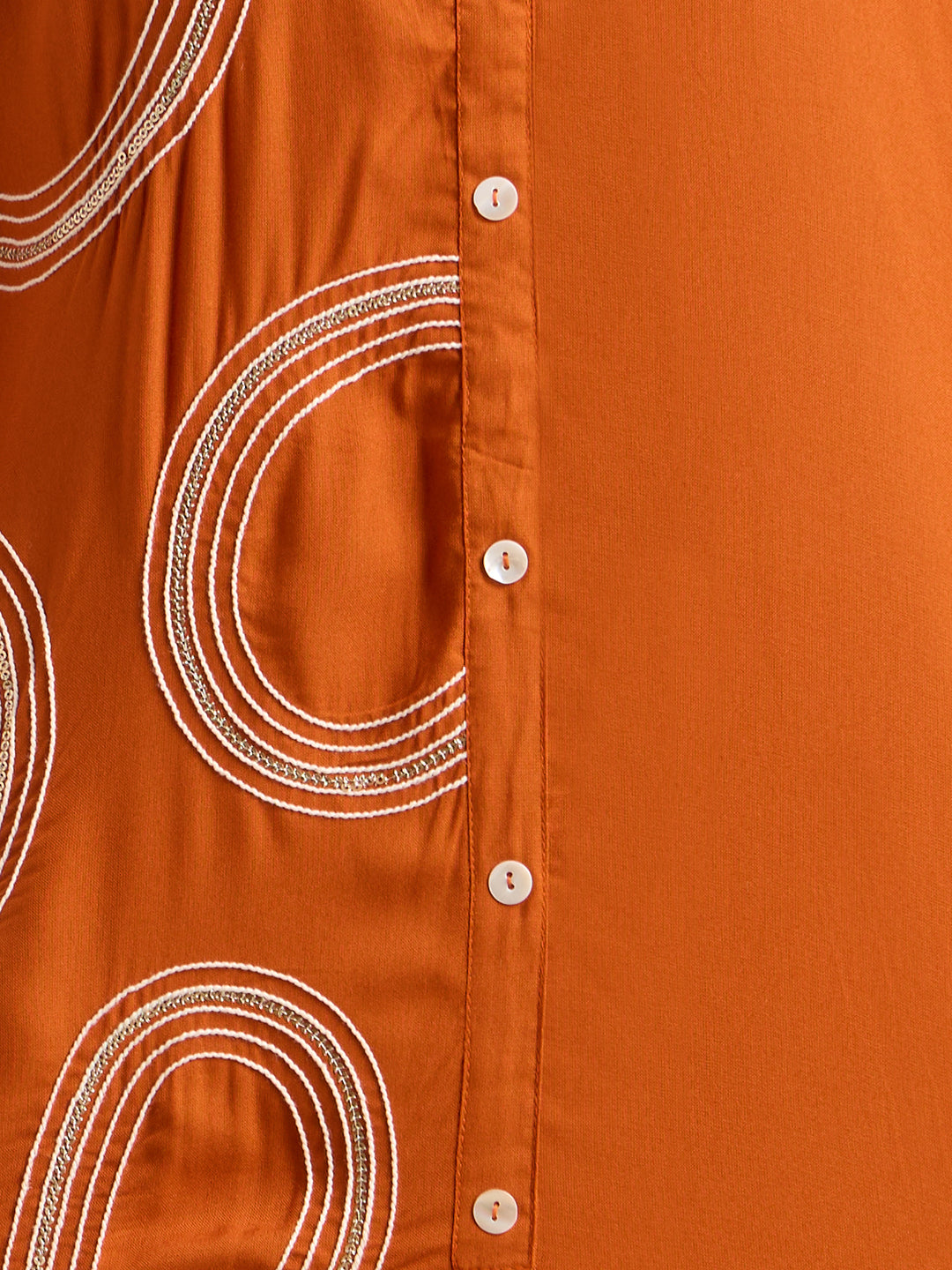 Solid Abstract Embroidered Straight Fit Co-ord Set - Rust