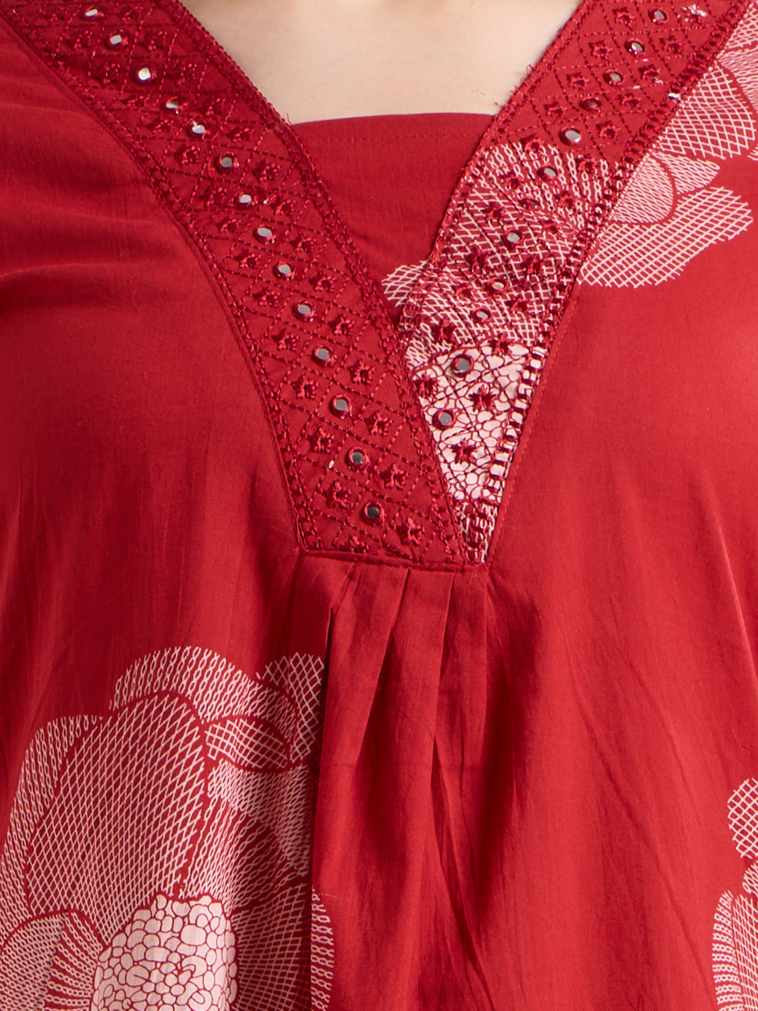 Abstarct Printed & Embroidered A-Line Kurta with Palazzo - Red