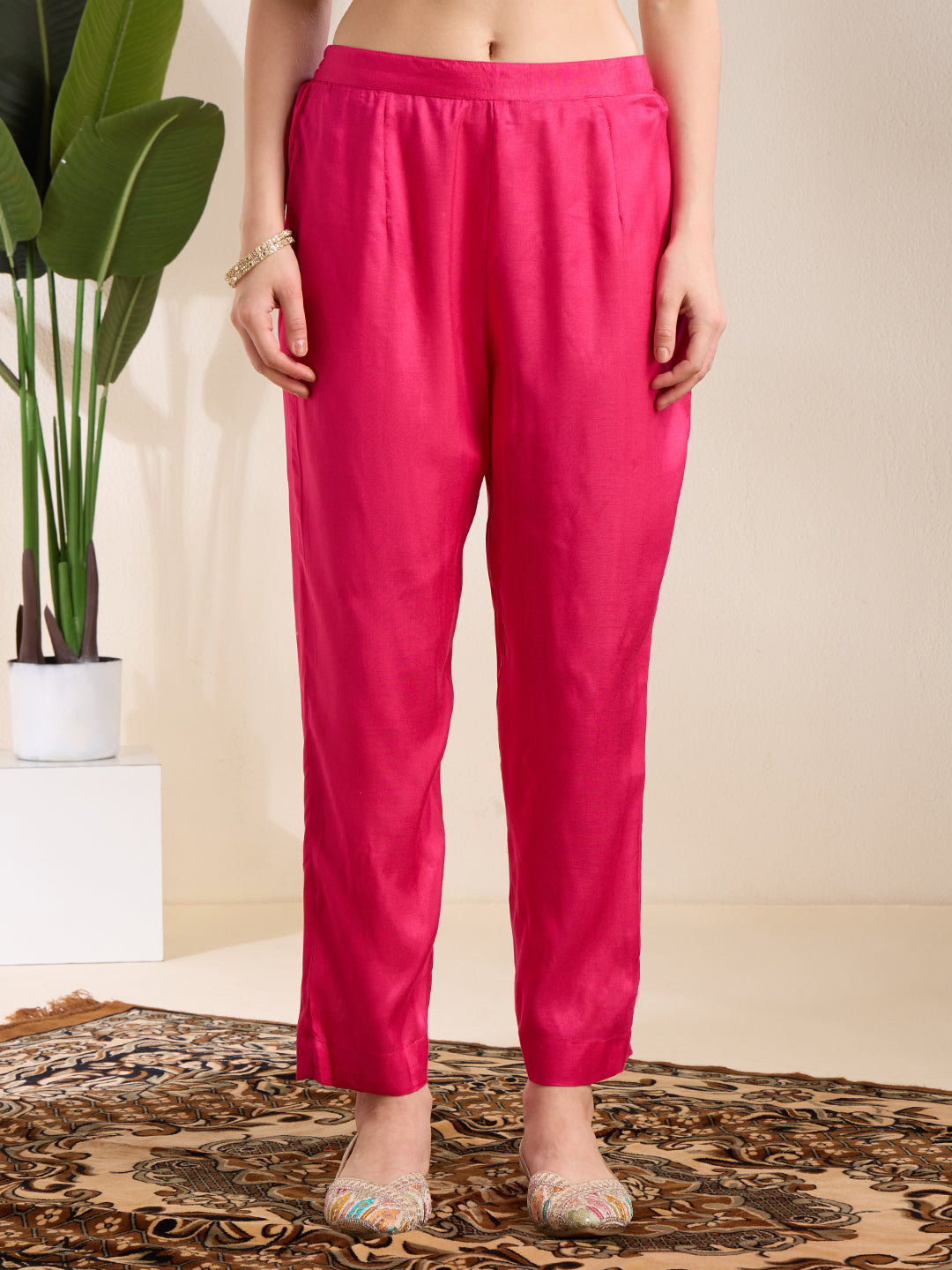 Festive Paisley Embroidered A-Line Kurta with Pant & Dupatta - Pink