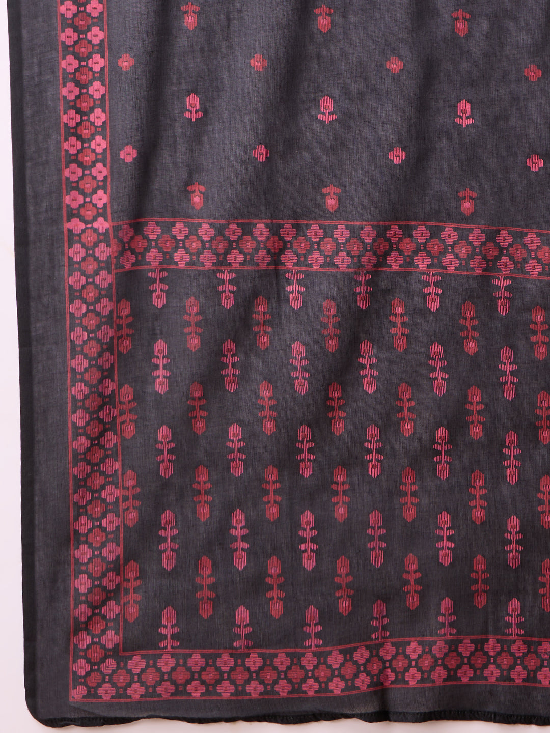 Solid Floral Embroidered A-Line Pleated Kurta with Palazzo & Dupatta - Black