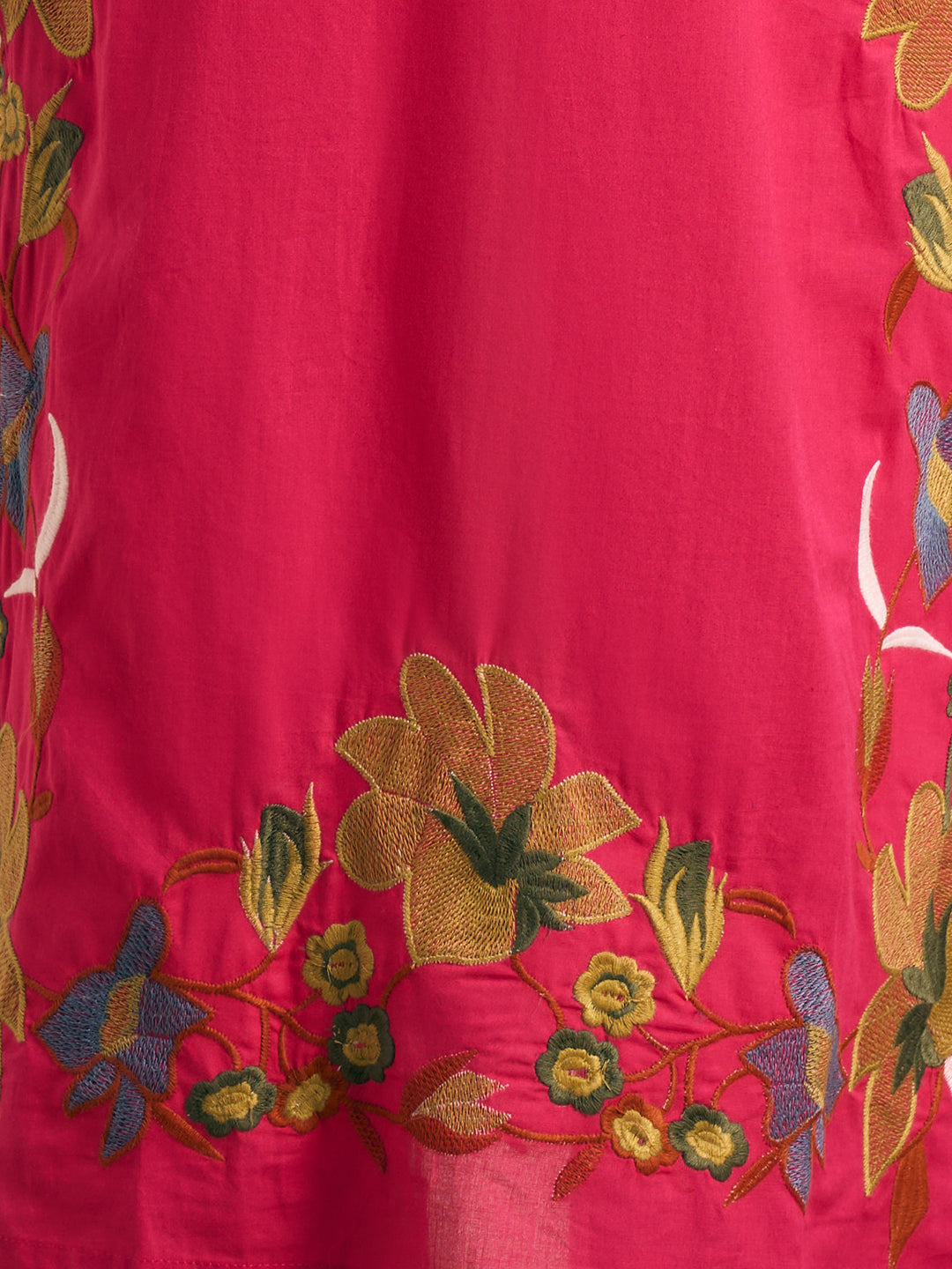 Solid Floral Embroidered Straight Kurta with Pant & Dupatta - Pink