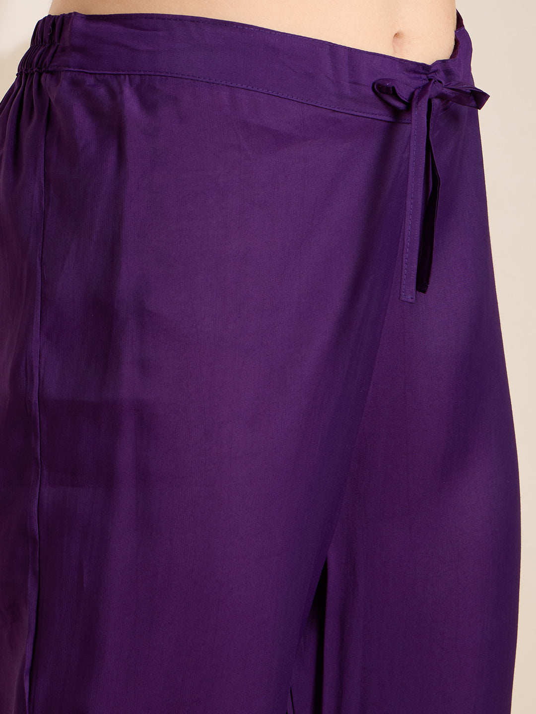 Ethnic Printed & Embroidered Straight Kurta with Pant & Dupatta - Purple