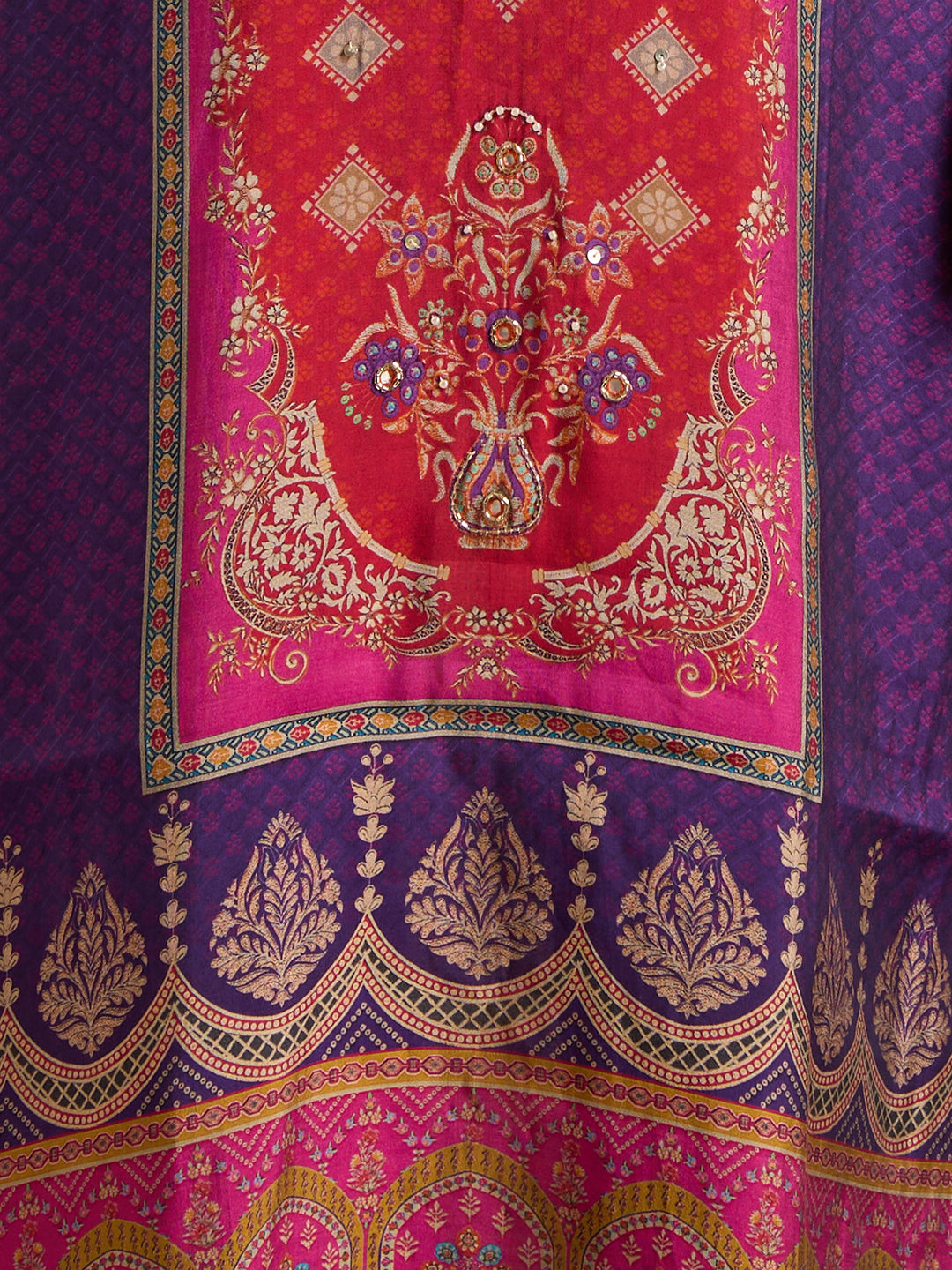 Ethnic Printed & Embroidered Straight Kurta with Pant & Dupatta - Purple