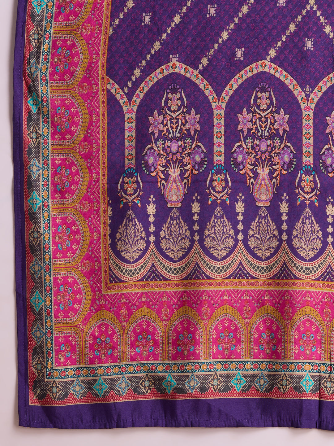 Ethnic Printed & Embroidered Straight Kurta with Pant & Dupatta - Purple