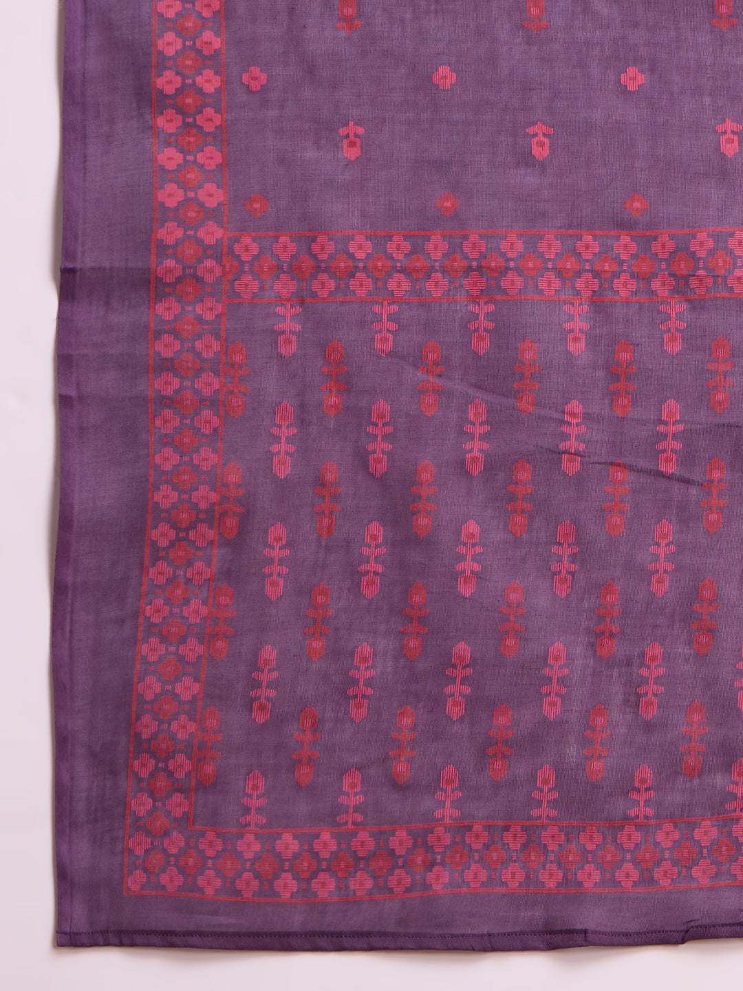 Solid Floral Embroidered A-Line Pleated Kurta with Palazzo & Dupatta - Purple