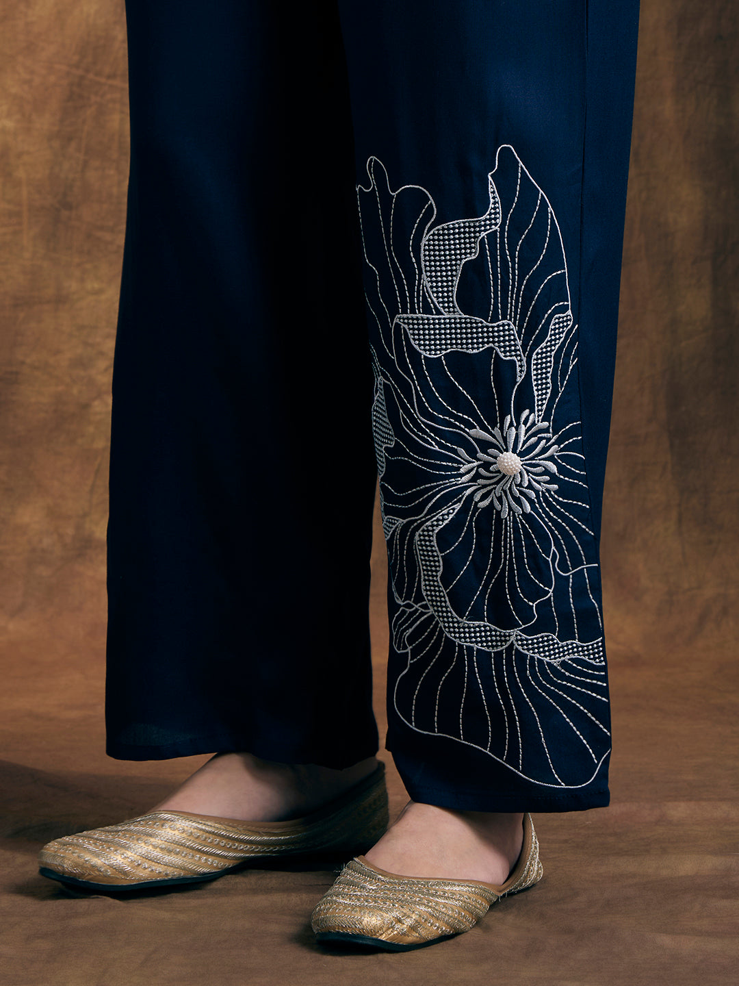 Abstract Threadwork A-Line Co-ord Set - Navy Blue
