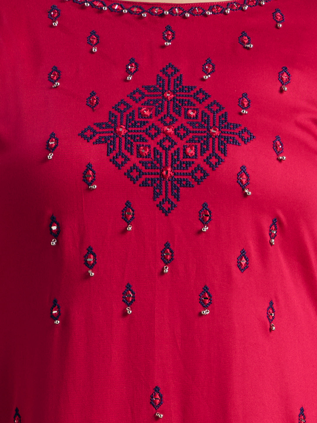 Solid Ethnic Embroidered Straight Kurta with Pant and Dupatta - Pink