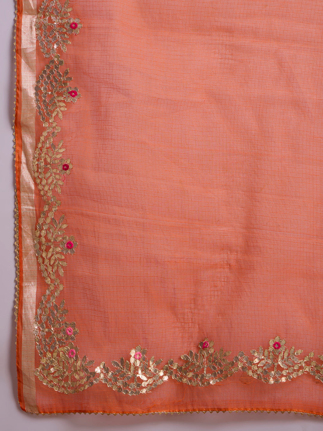 Leheriya Printed Gota Patti Embroidered Kurta Skirt & Dupatta Set - Organge