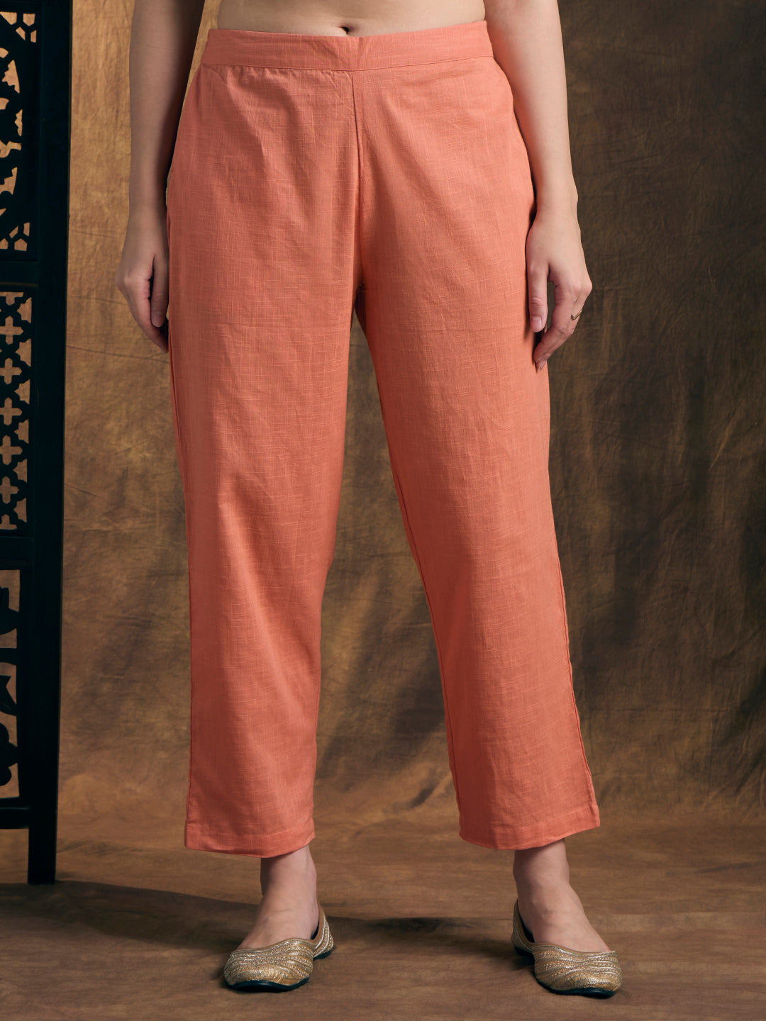 Solid Embroidered A-Line Kurta with Palazzo & Printed Dupatta - Peach