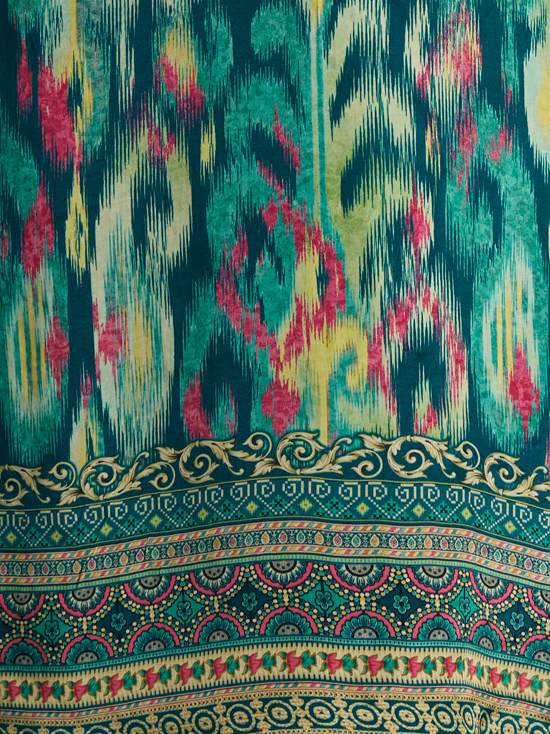 Ethnic Printed Straight Fit Kurta with Pant & Dupatta - Turquoise Blue