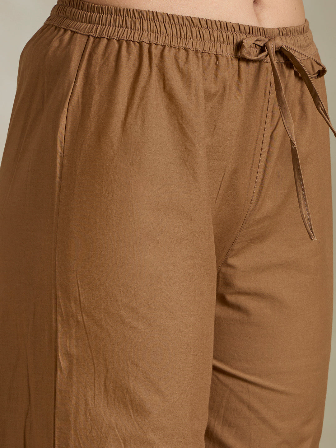 Solid Ethnic Threadwork Embroidered A-Line Co-ord Set - Brown