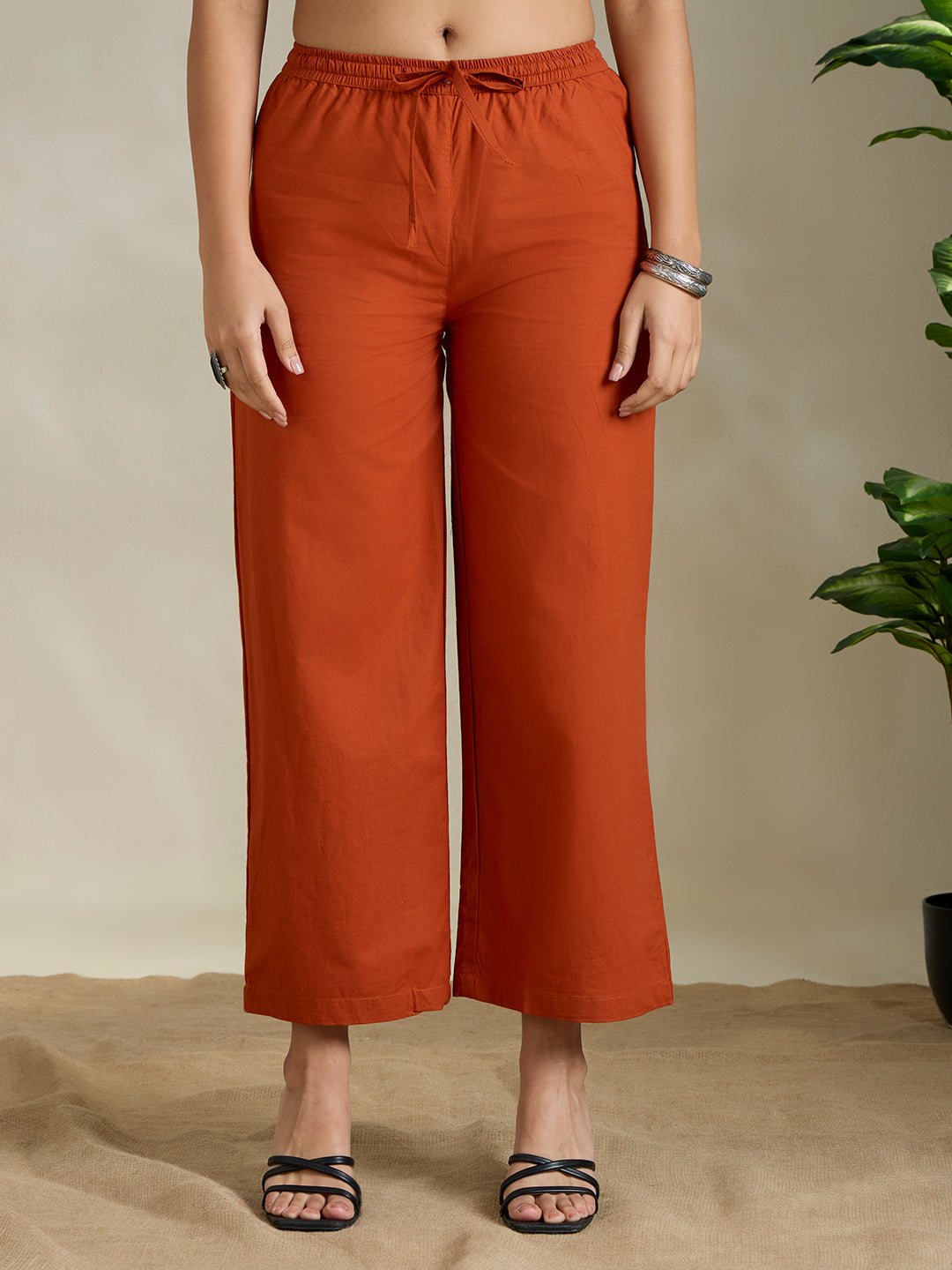 Solid Ethnic Threadwork Embroidered A-Line Co-ord Set - Rust