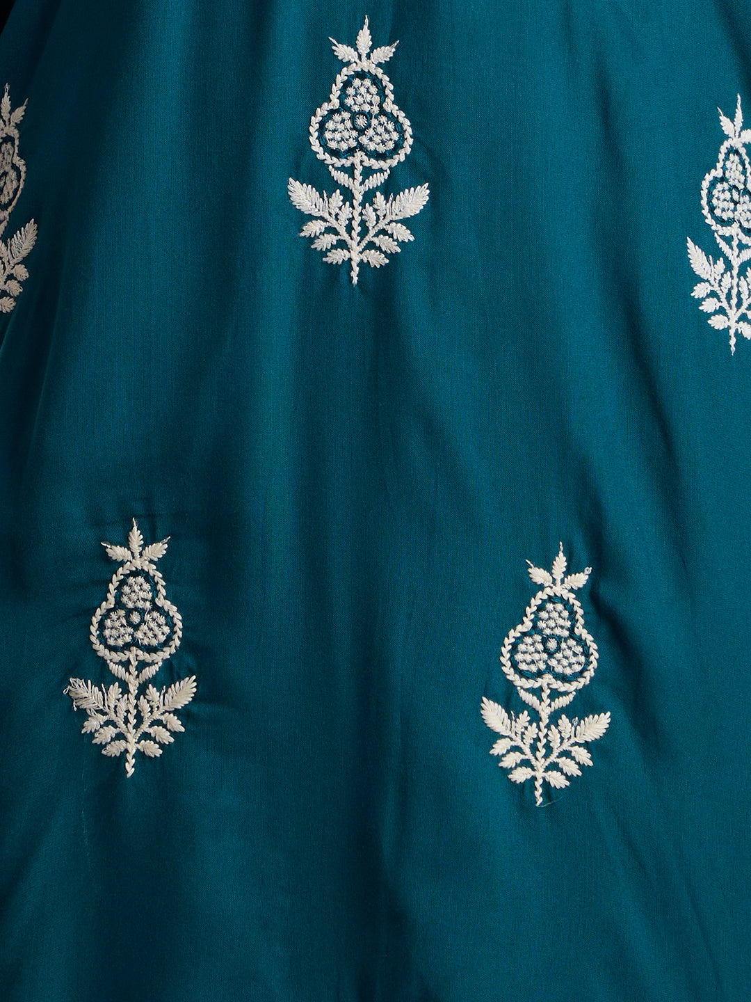 Solid Floral Chikankari Embroidered Straight Kurta - Teal Green