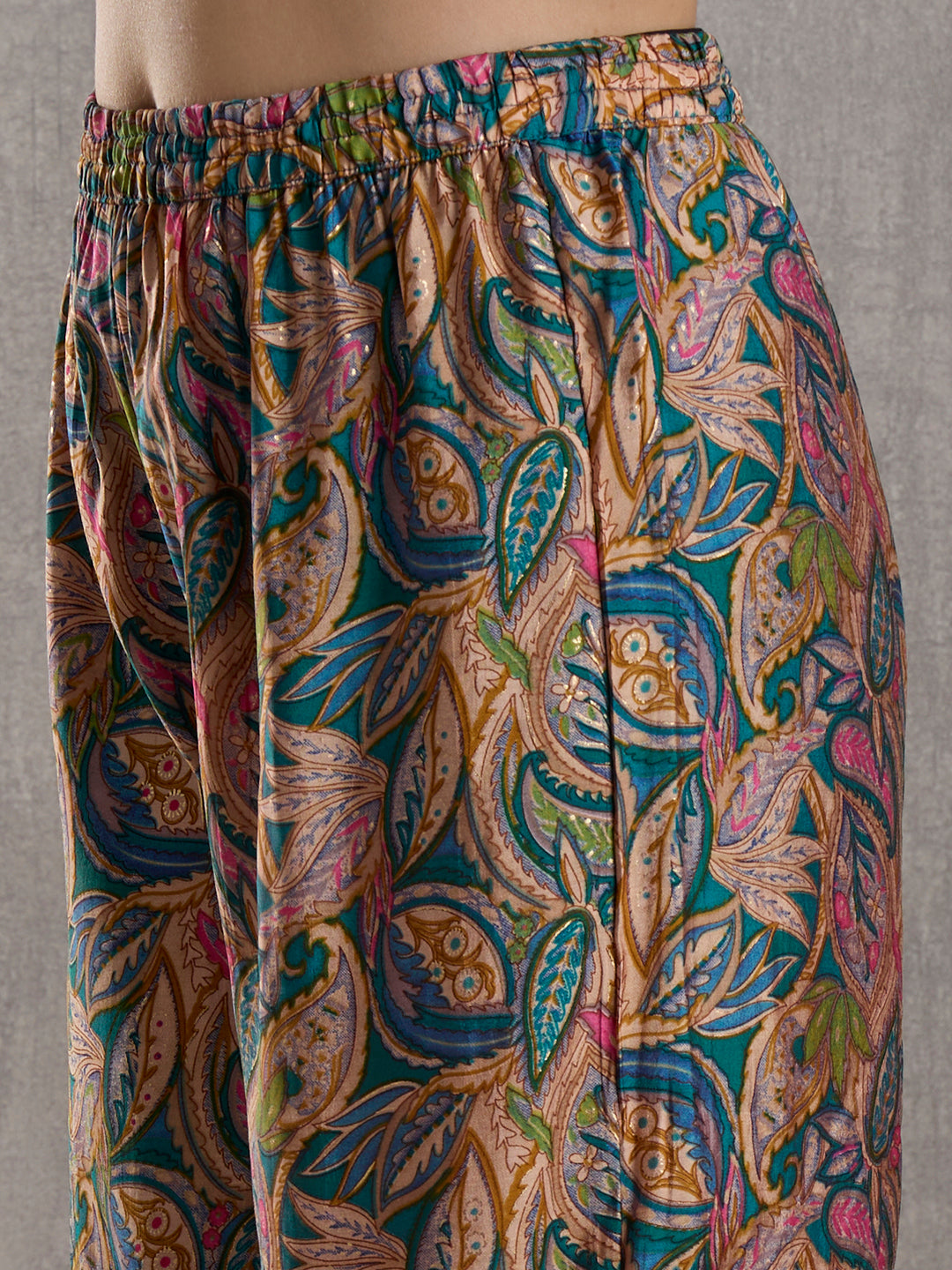 Floral Printed Yoke & A-Line Kurta with Palazzo - Cream