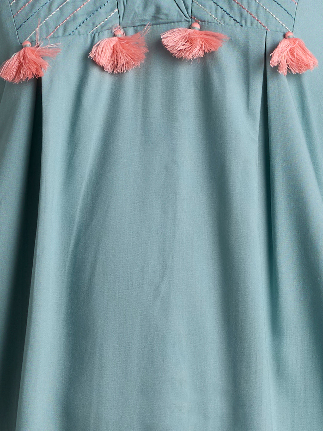 Solid Floral Embroidered A-Line High low Fit Co-ord Set - Powder Blue