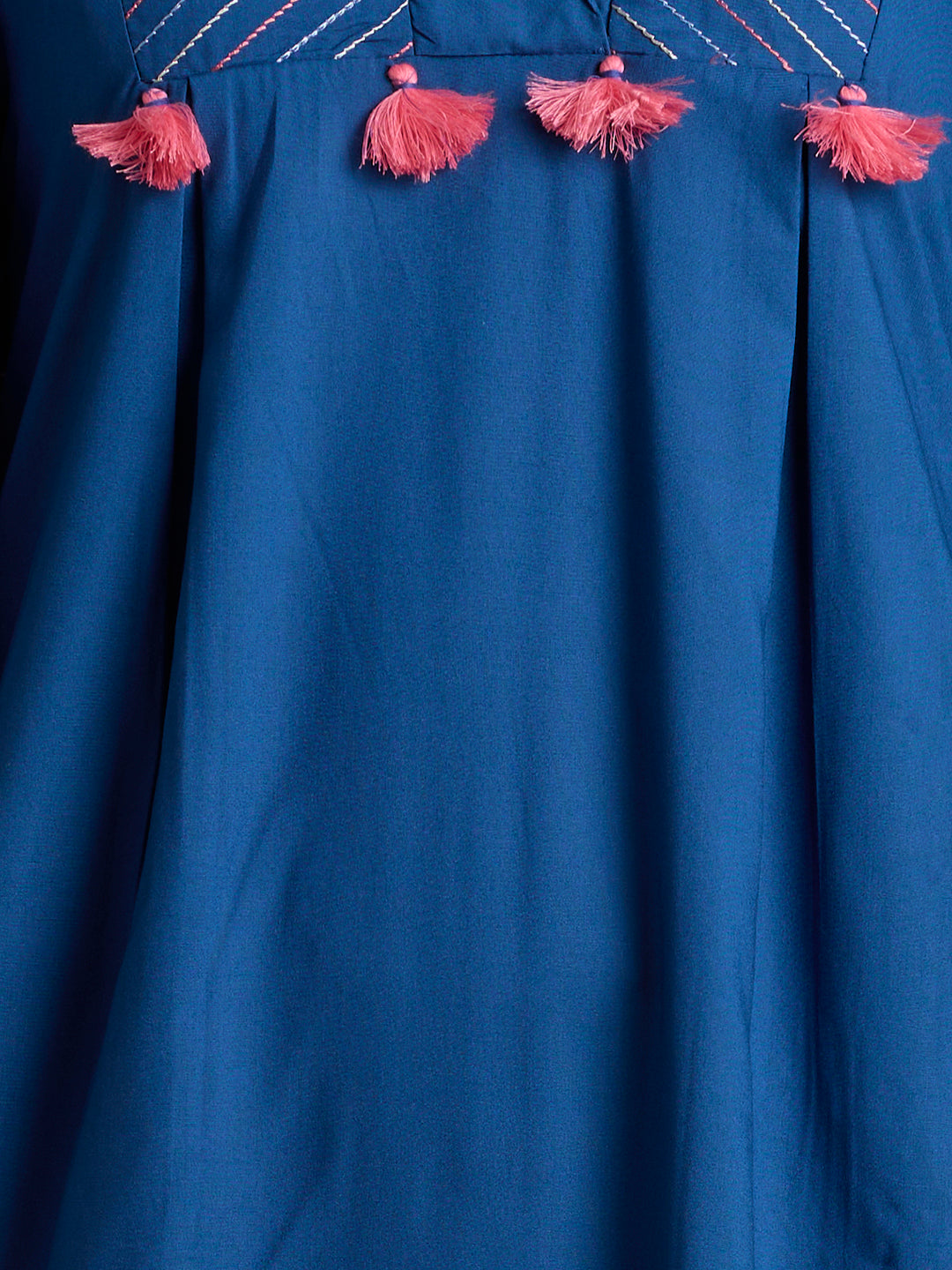 Solid Floral Embroidered A-Line High low Fit Co-ord Set - Blue