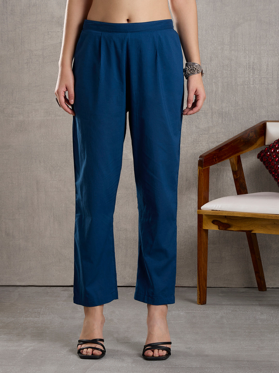 Solid Floral Printed Embroidered Anarkali with Palazzo and Dupatta - Blue