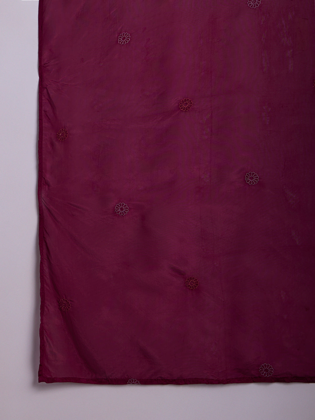 Solid Hand Embroidered Straight Kurta with Palazzo and Dupatta - Burgundy