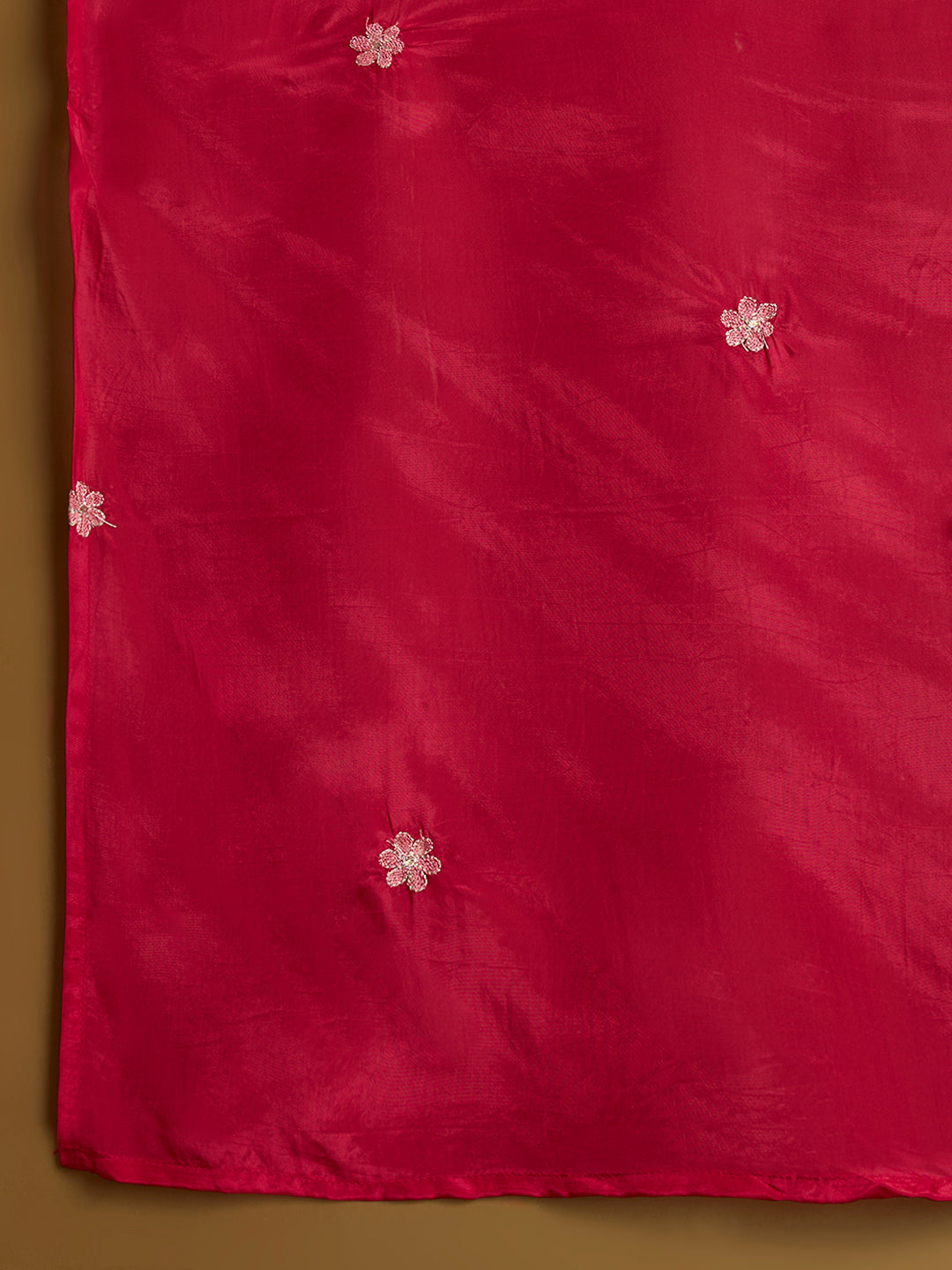 Solid Floral Embroidered Jacquard Kurta with Pant & Dupatta - Red