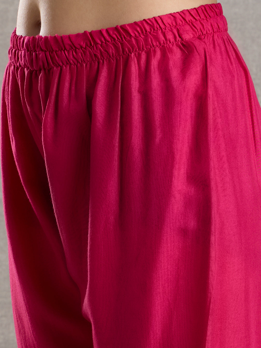 Solid Floral Embroidered A-Line Kurta with Pant & Dupatta - Pink