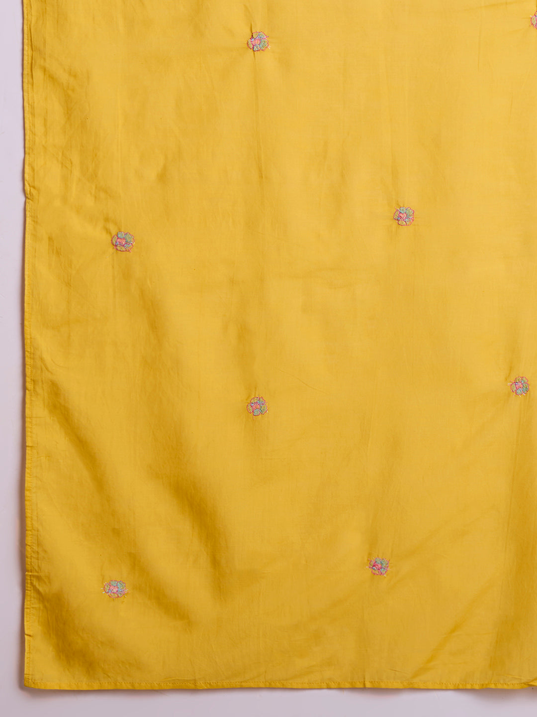 Solid Floral Embroidered A-Line Kurta with Pant & Dupatta - Yellow