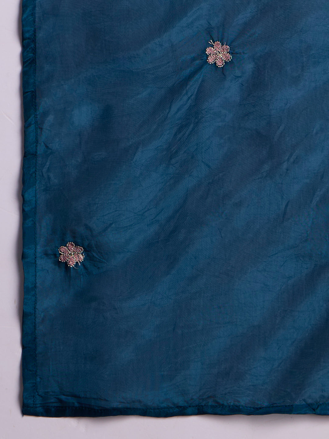 Solid Floral Embroidered Jacquard Kurta with Pant & Dupatta - Navy Blue