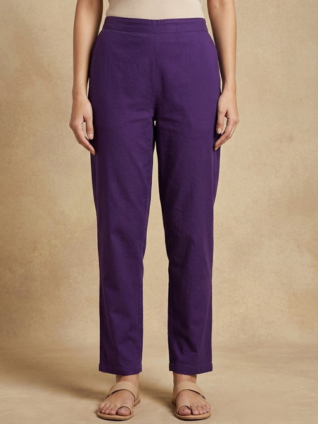 Solid Patchwork Floral Back Printed Kurta with Pant - Purple