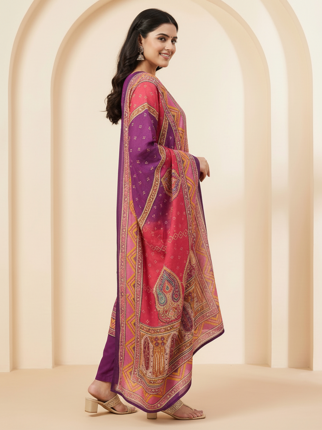 Ethnic Floral Printed Straight Fit Kurta with Pant and Dupatta - Multi