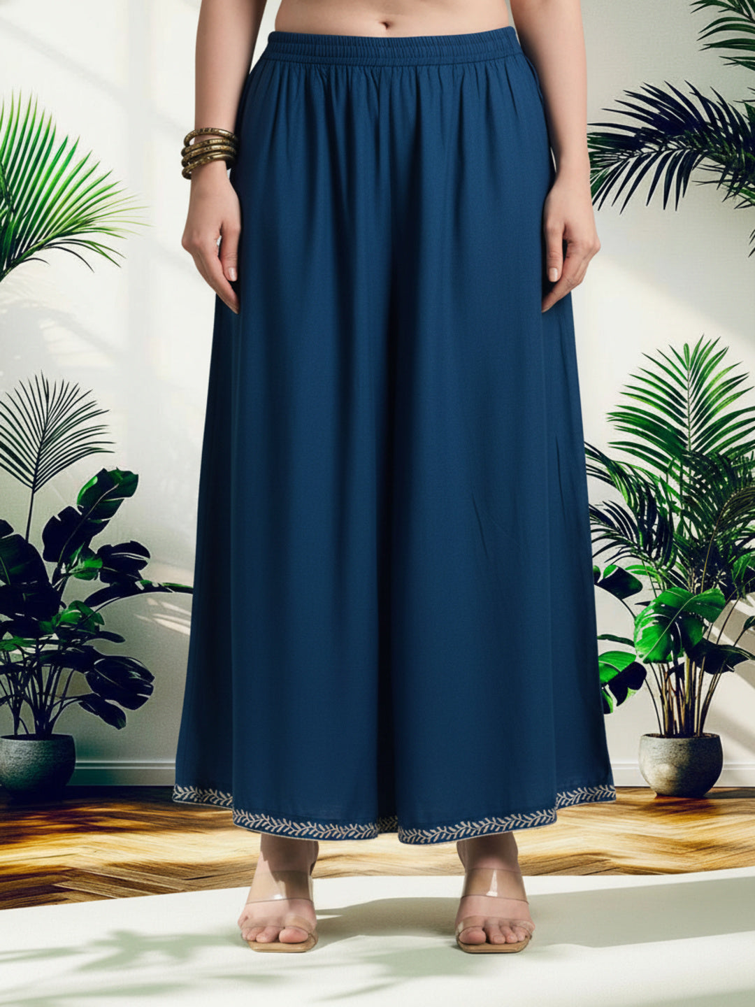 Bandhani Kurta Palazzo Set with Mirror & Kantha Work - Blue