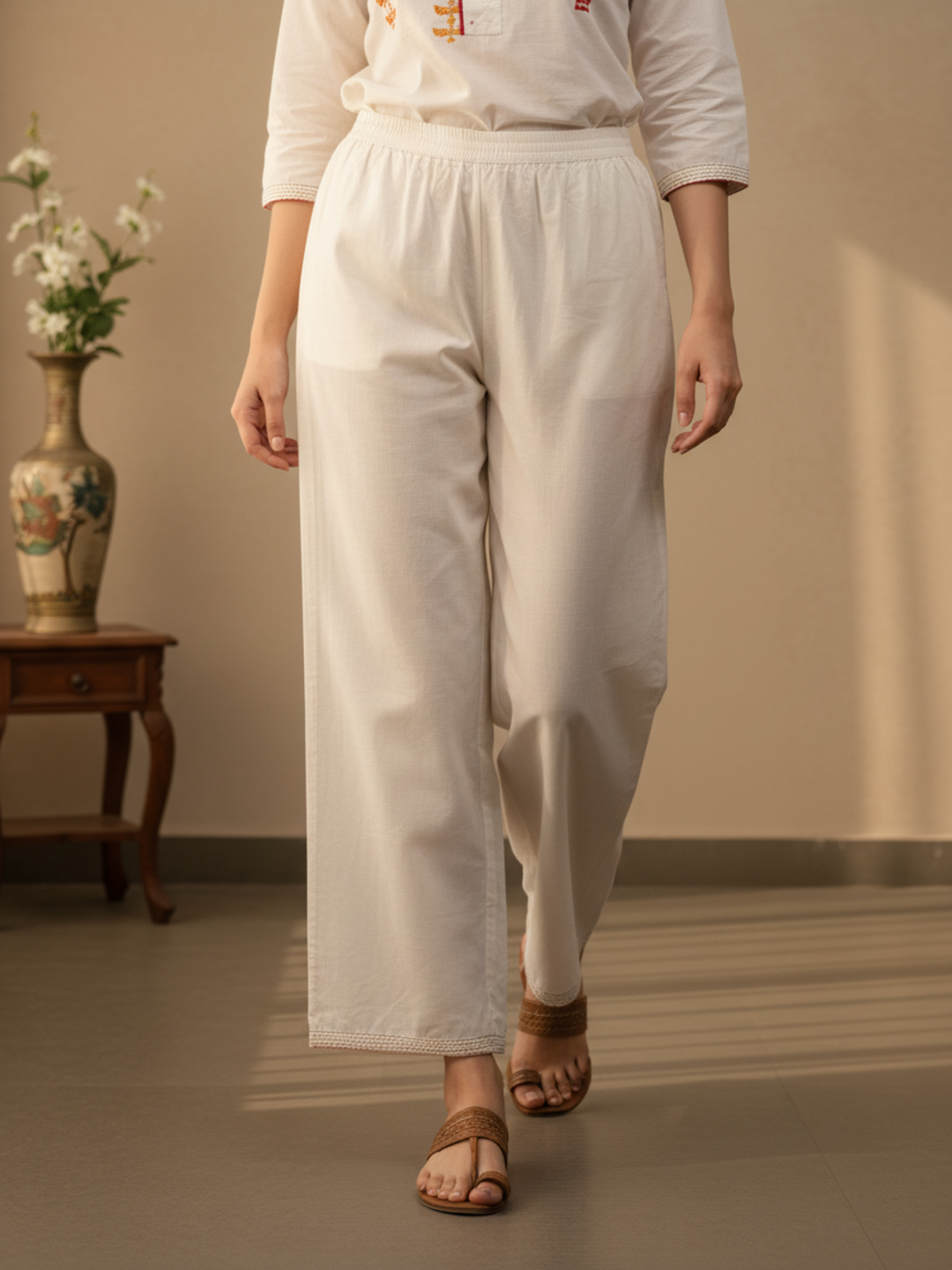 Solid Sequin & Embroidered Anarkali Kurta with Pyjama & Dupatta - White